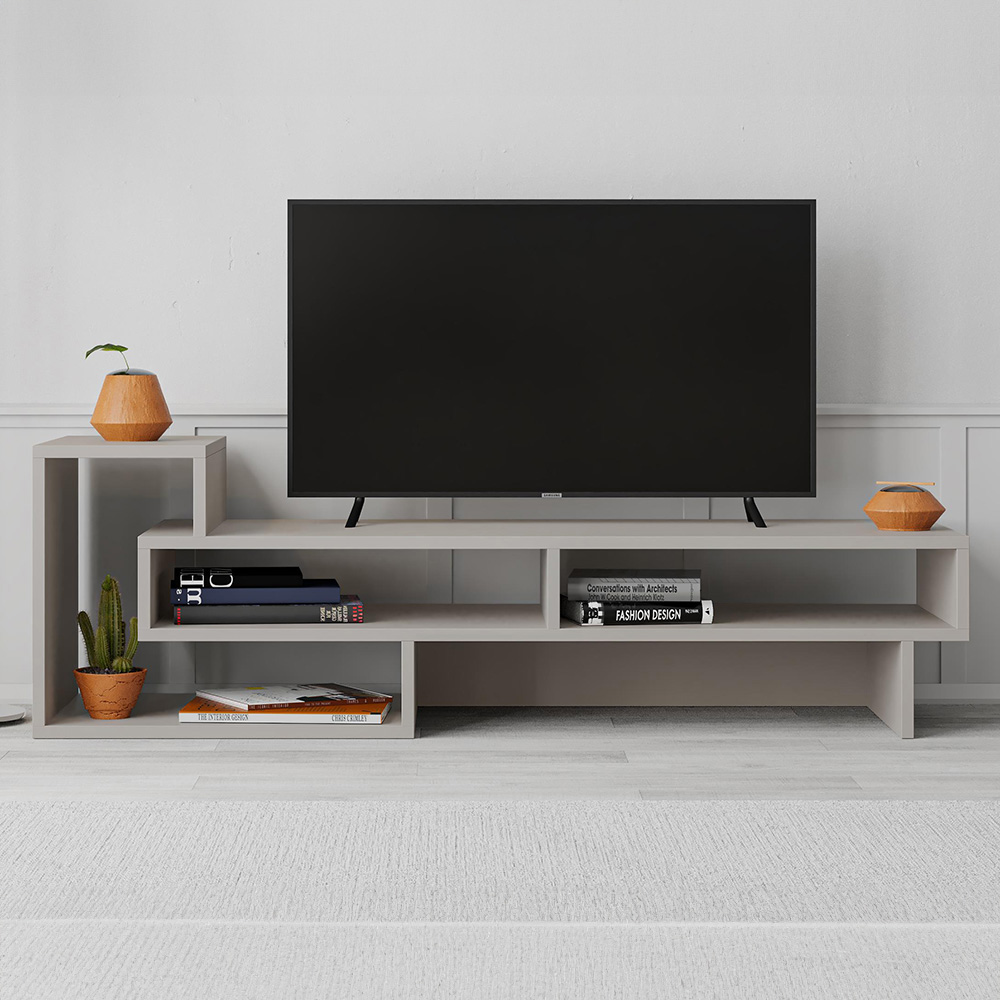 Decortie Tetra Mocha Grey Multimedia Centre TV Unit with Shelves Image 1
