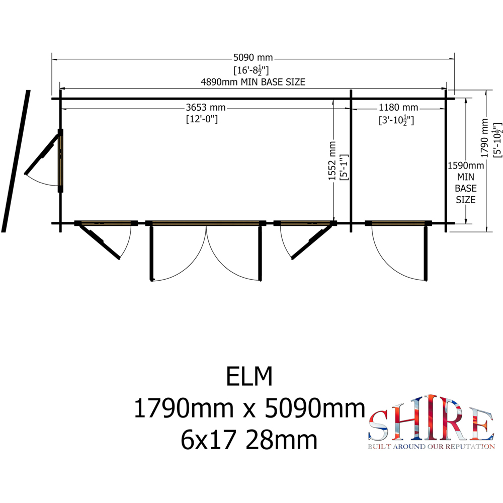 Shire Elm 6 x 17ft Contemporary Style Dual-Purpose Pent Log Cabin with Integral Storage Image 7