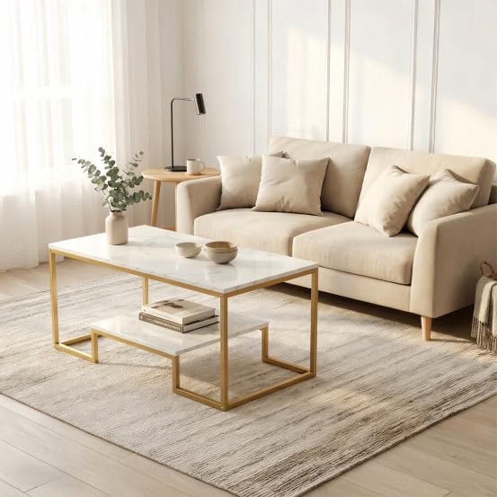 Alivio Single Shelf White Modern Industrial Coffee Table Image 7