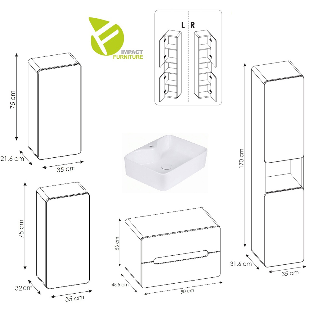 Impact Furniture Aruba White Gloss and Oak Wall Mounted Bathroom Furniture Set Image 9