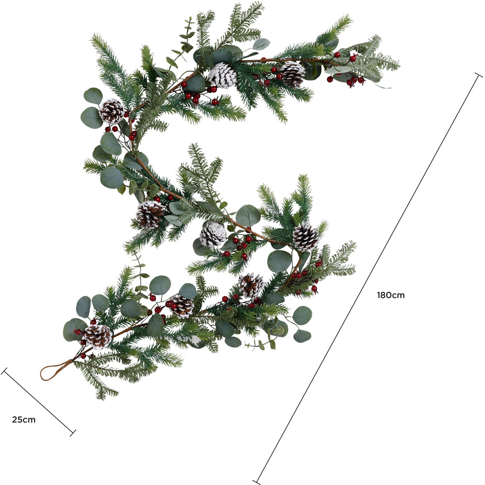 Charles Bentley Green Christmas Garland with Berries and Pinecones 180cm Image 9