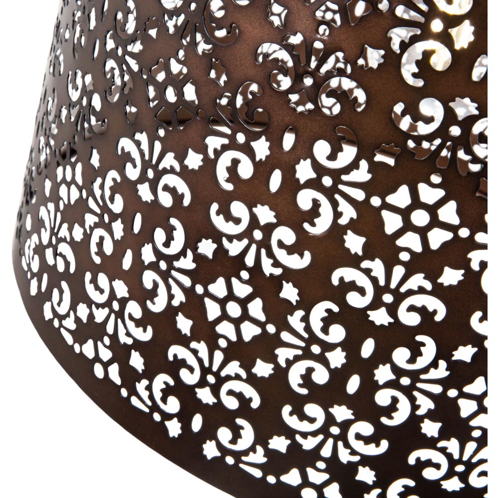 Happy Homewares Marrakech Designed Matt Bronze Metal Pendant Shade with Floral Decoration Image 3