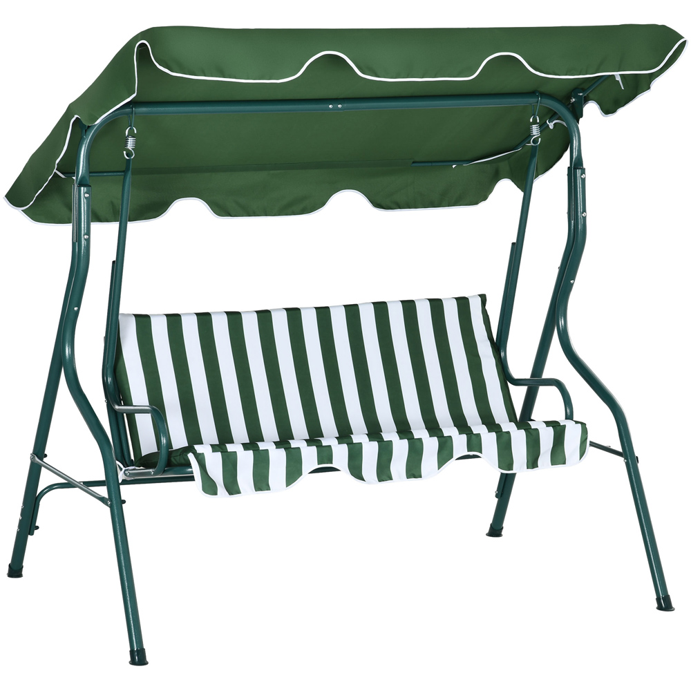 Outsunny 3 Seater Green and White Swing Chair with Canopy Image 2
