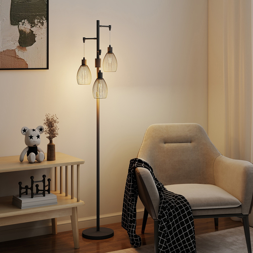HOMCOM 3 Light Black Industrial Style Dimmable LED Floor Lamp Image 3