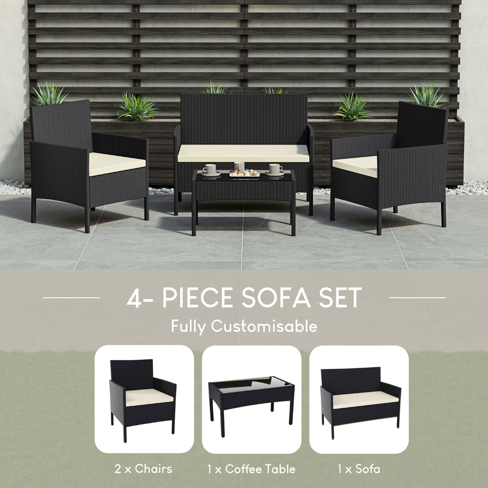 GARDEN VIDA Kendal 4 Seater Black Rattan Lounge Set Image 6