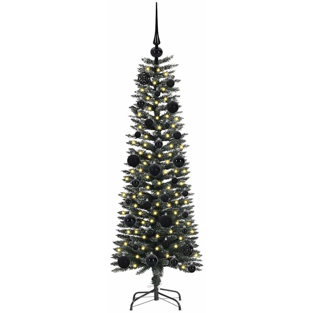 vidaXL Pre-Lit Black Baubles Green Artificial Christmas Tree 4ft Image 1