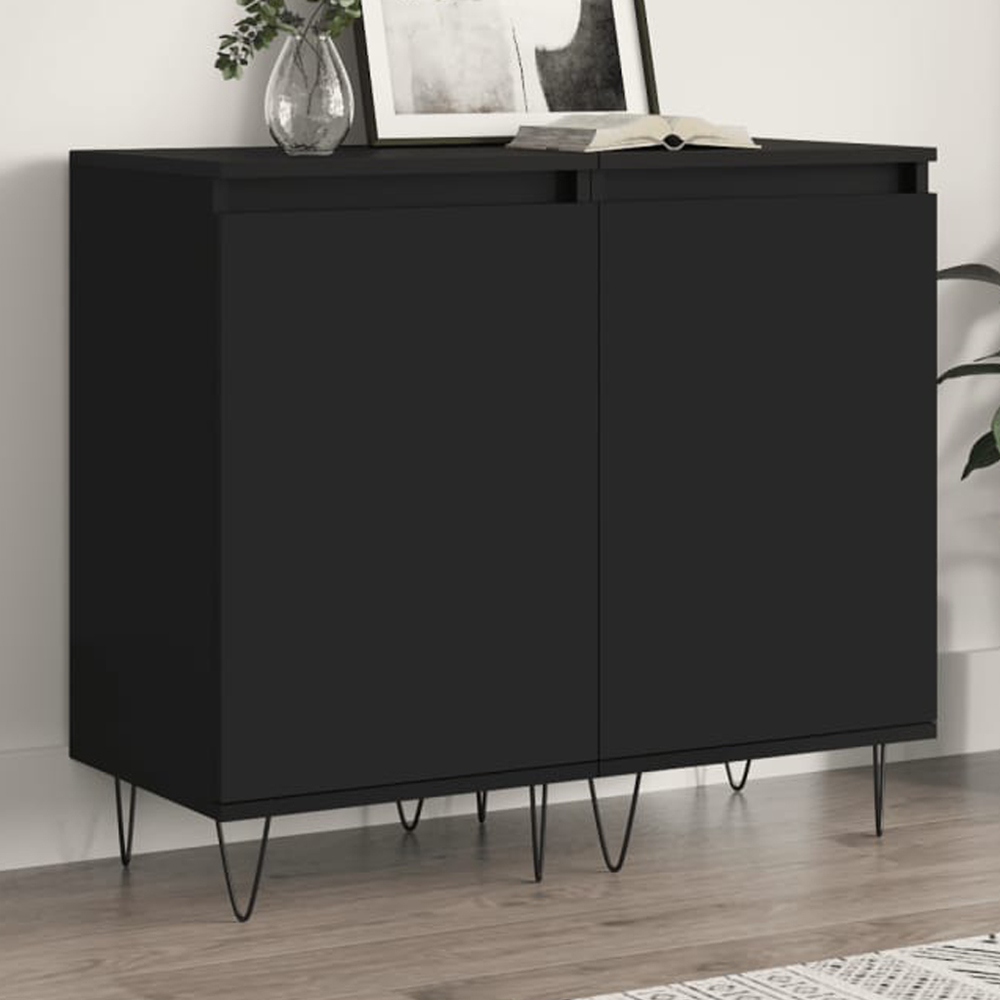 vidaXL Single Door Black Sideboard Set of 2 Image 1
