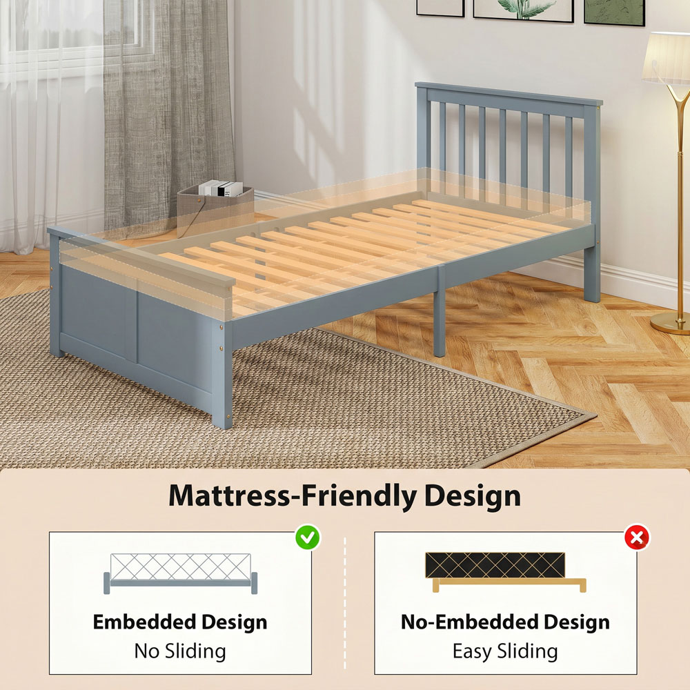 HOMCOM Single Grey Bed Frame with 2 Drawers and Headboard Image 8