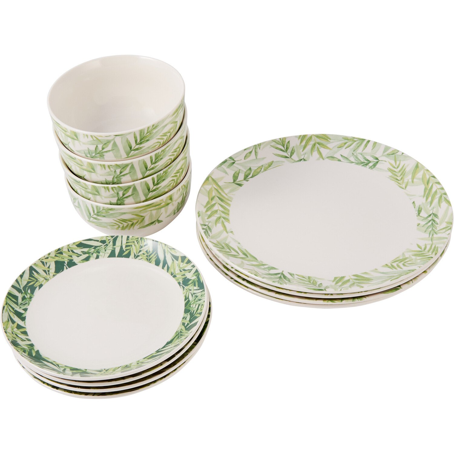 12 Piece Botanical Dinner Set Green Image 1