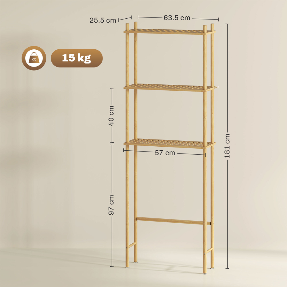 HOMCOM 3 Shelf Natural Slatted Bamboo Over Toilet Storage Unit Image 9