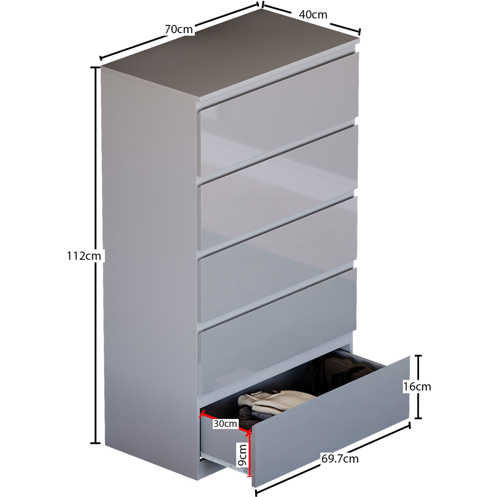 Vida Designs Glinton 5 Drawer Grey Chest of Drawers Image 7