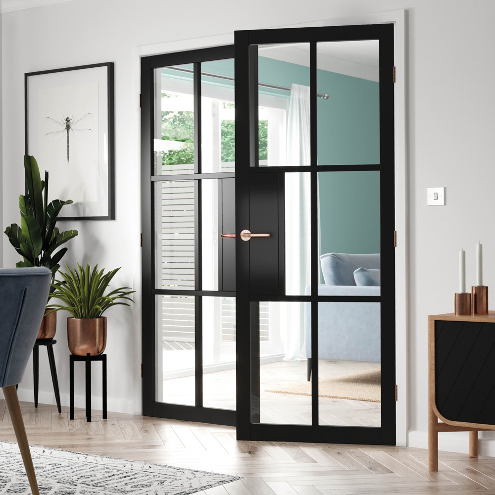 JB Kind Civic Urban Industrial Black Clear Glass Internal Door 1981 x 762mm Image 2