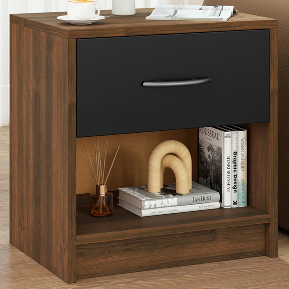 Costway Single Drawer Single Shelf Black and Brown Nightstand Image 1