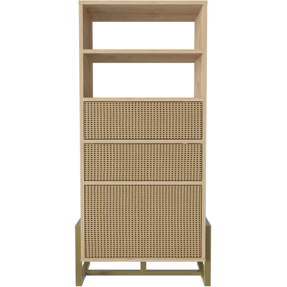 Decorotika Utopie 3 Door 2 Shelf Oak and Rattan Modern Bookshelf Image 2