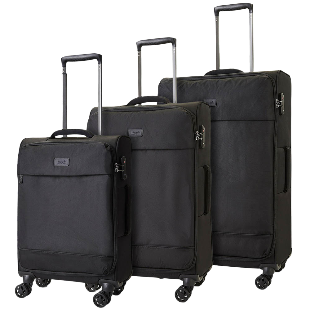 Rock Luggage Paris Set of 3 Black Softshell Suitcases Image 1