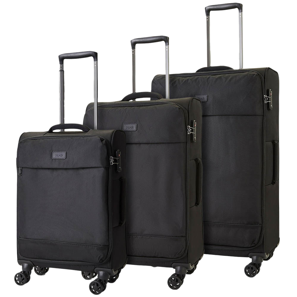 Rock Luggage Paris Set of 3 Black Softshell Suitcases Wilko