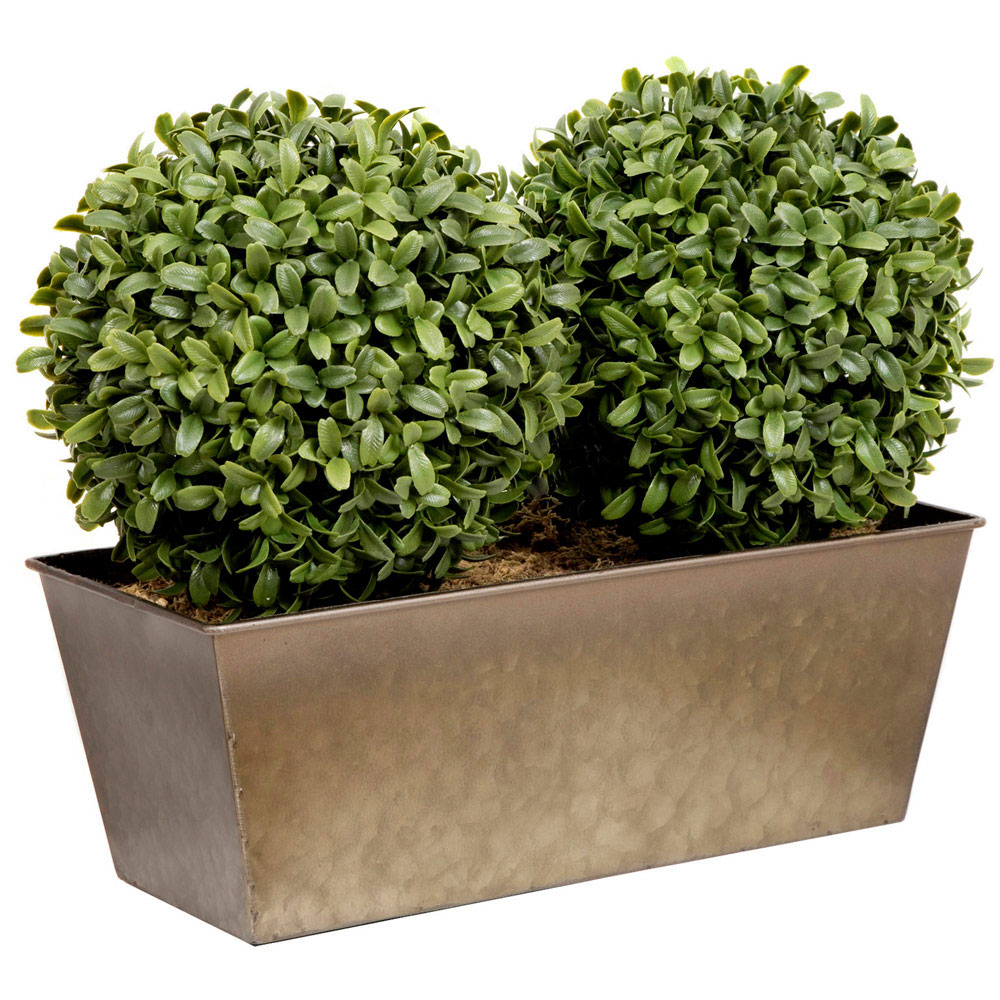 GreenBrokers Artificial Boxwood Double Bay Ball in Rustic Window Box 35cm Image 1
