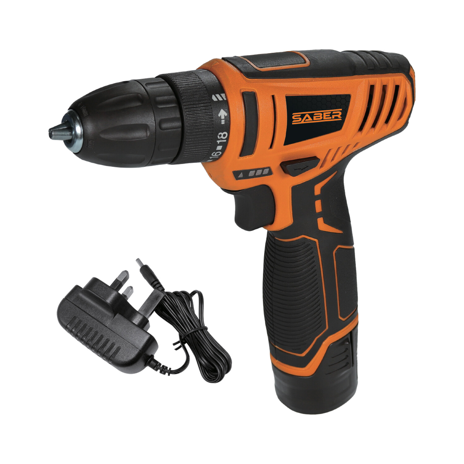 Saber 12V Cordless Drill Driver Black and Orange Image 2