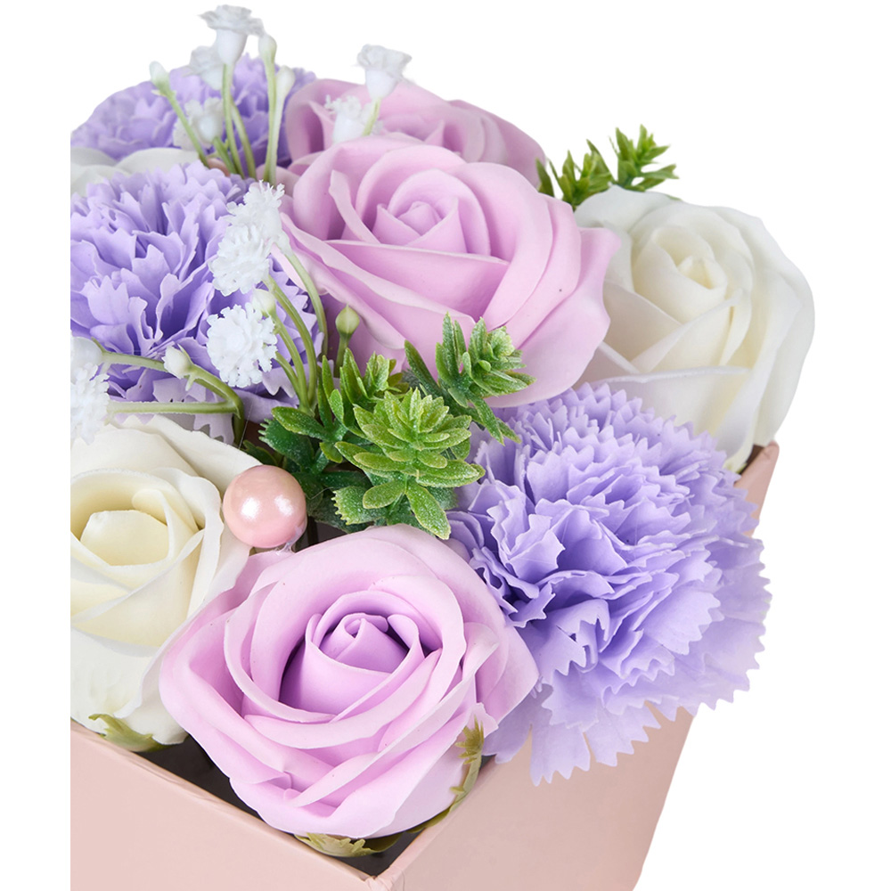 Living and Home Purple Rose and Carnation Soap Flower Bouquet Gift Box Image 6