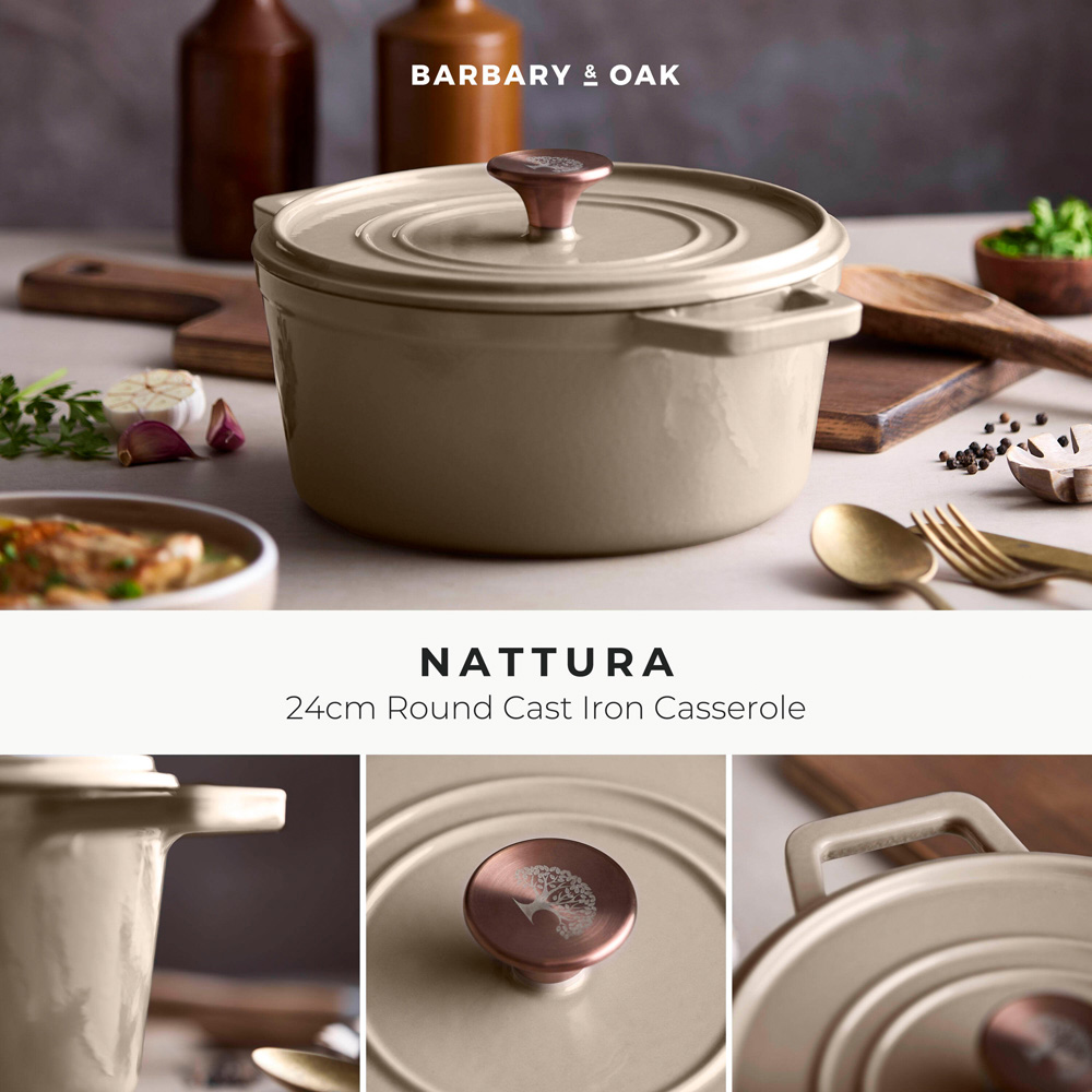 Barbary & Oak Nattura 24cm Cashmere Cast Iron Round Casserole Dish with Lid Image 8