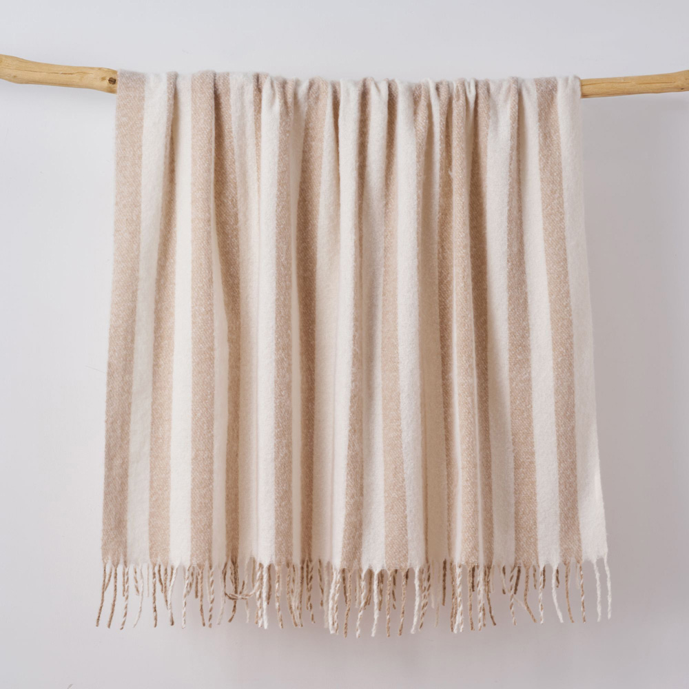 Allure Bath Fashions Taupe Faux Mohair Striped Herringbone Throw Blanket 130 x 170cm Image 3