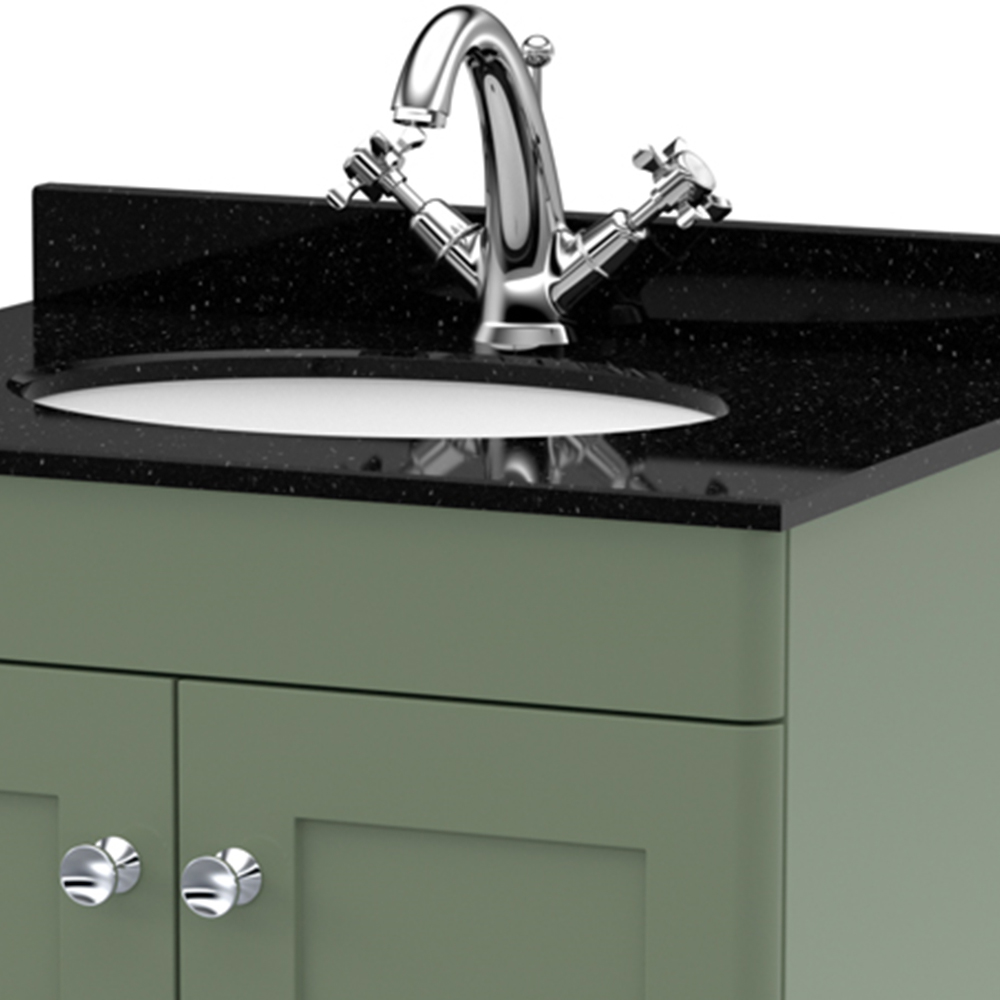 nuie Classique 2 Door Satin Green Floor Standing Unit and 1 Tap Hole Marble Top Oval Basin 600mm Image 2