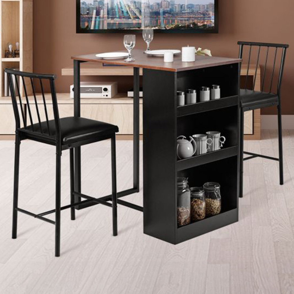 Costway 2 Seater Brown Counter Height Breakfast Table Set with Shelf