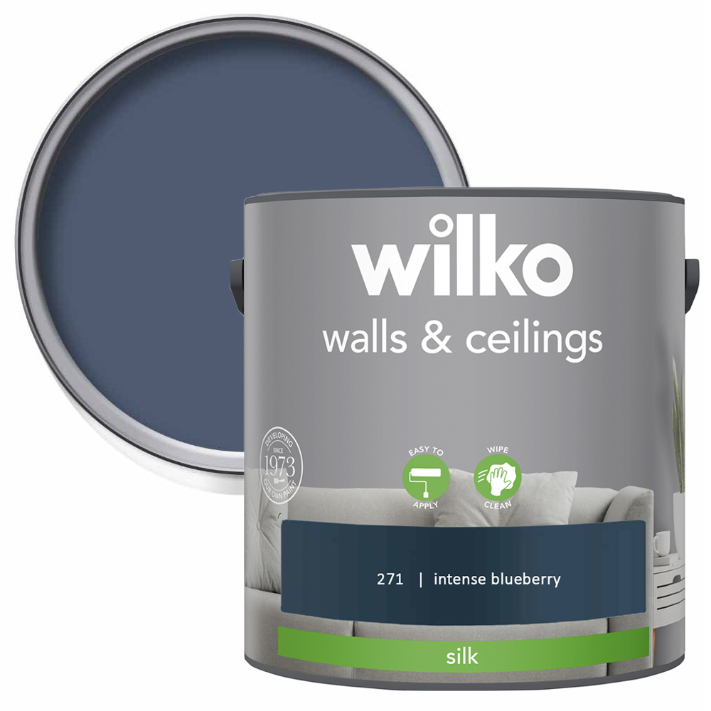 Wilko Walls & Ceilings Intense Blueberry Silk Emulsion Paint 2.5L Image 1