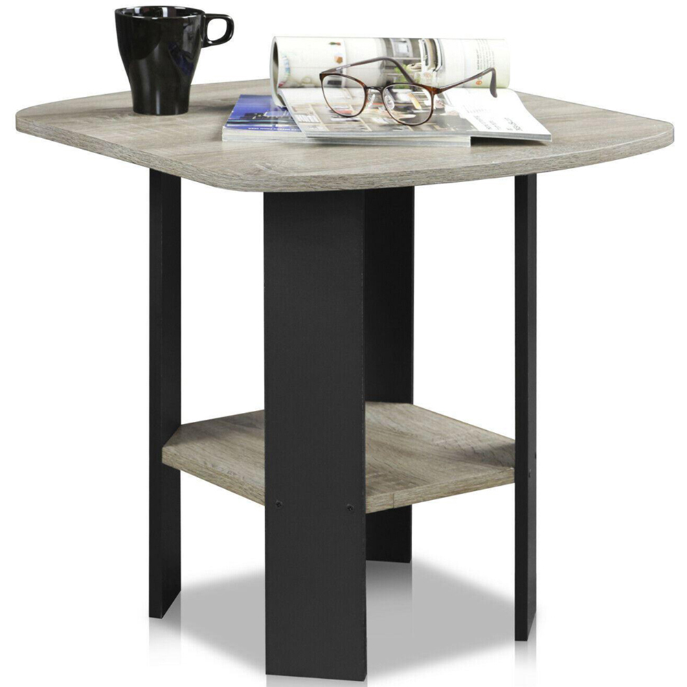 Walplus French Oak Grey and Black Simple Design Side Table Image 4