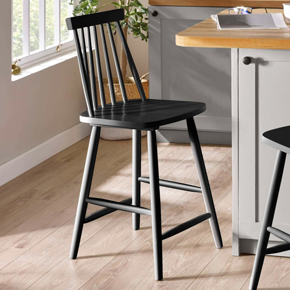 Julian Bowen Alassio Black Spindle Back Solid Wood Bar Stool Image 1