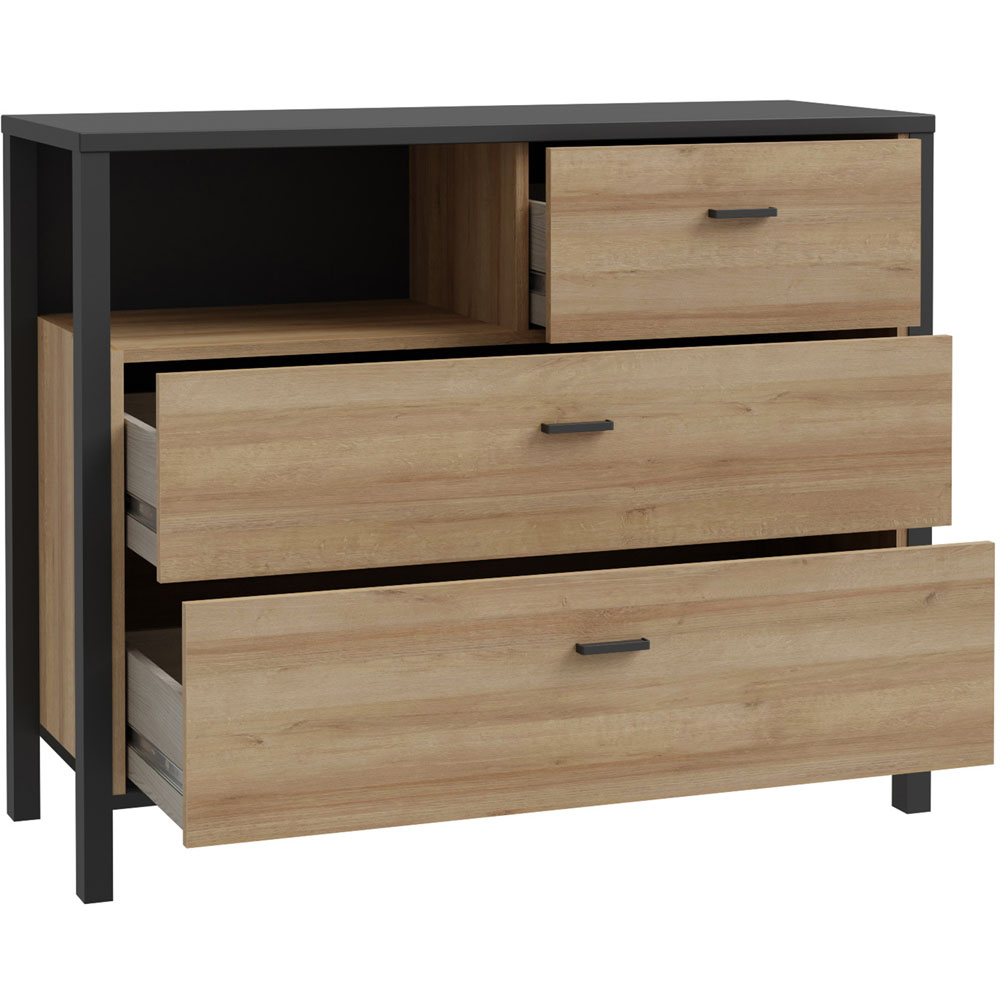 Florence High Rock 3 Drawer Matt Black and Riviera Oak Chest of Drawers Image 5