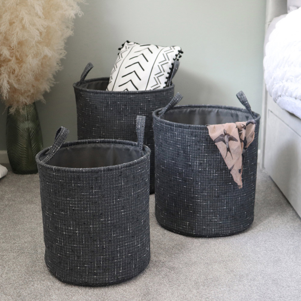 JVL Shadow Round Fabric Storage Baskets Set of 3 Image 2
