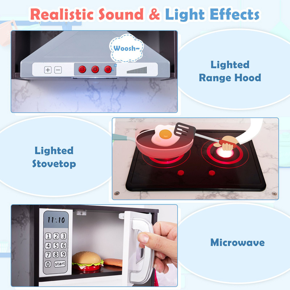 Costway Kids Coffee Wooden Corner Kitchen Play Set with Lights and Water Circulation System Image 5