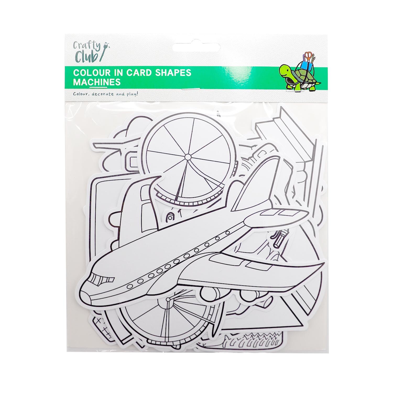 Pack of 12 Colour In Card Shapes - Machines Image