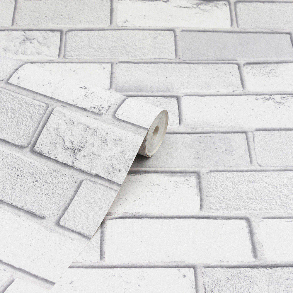 Arthouse Diamond White Brick Wallpaper Image 2