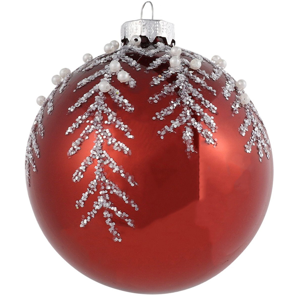 Midnight Elegance Burgundy Silver Pearl Leaf Christmas Bauble Image 3