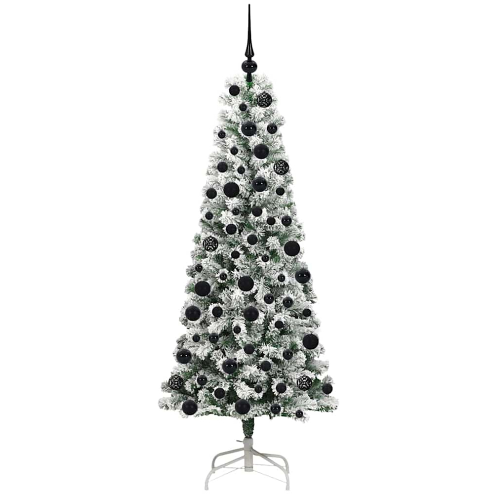 vidaXL Pre-Lit Warm White LED and Black Baubles Snow Flocked Artificial Christmas Tree 6ft Image 4
