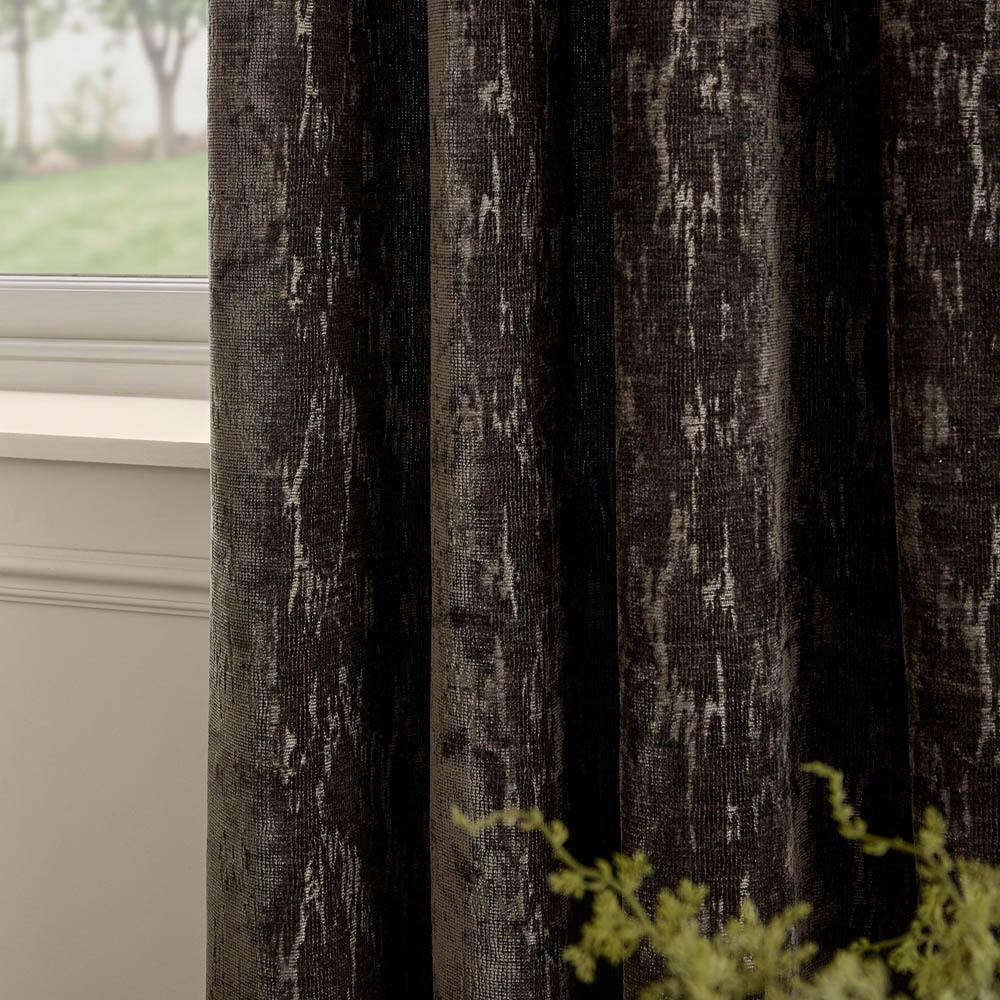 Paoletti Aurelio Charcoal Chenille Fully Lined Eyelet Curtains 168 x 137cm Image 2