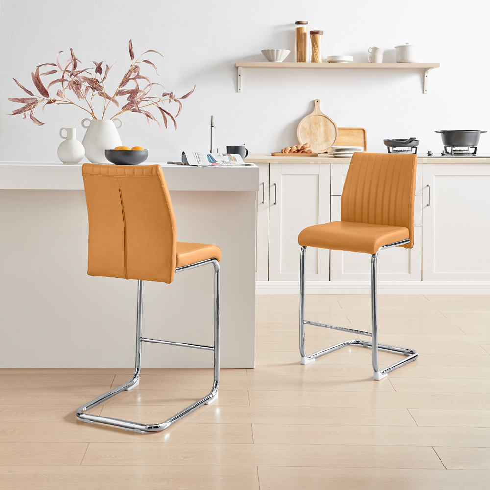 Furniturebox Fontana Mustard Yellow and Silver Faux Leather Bar Chair Set of 2 Image 8
