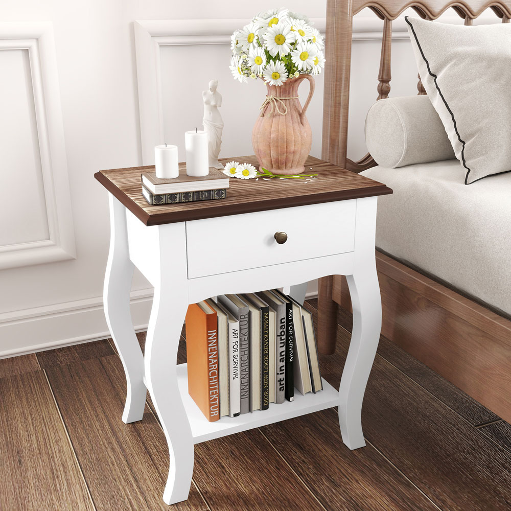 HOMCOM Single Drawer Single Shelf White Bedside Tables 2 Pack Image 4