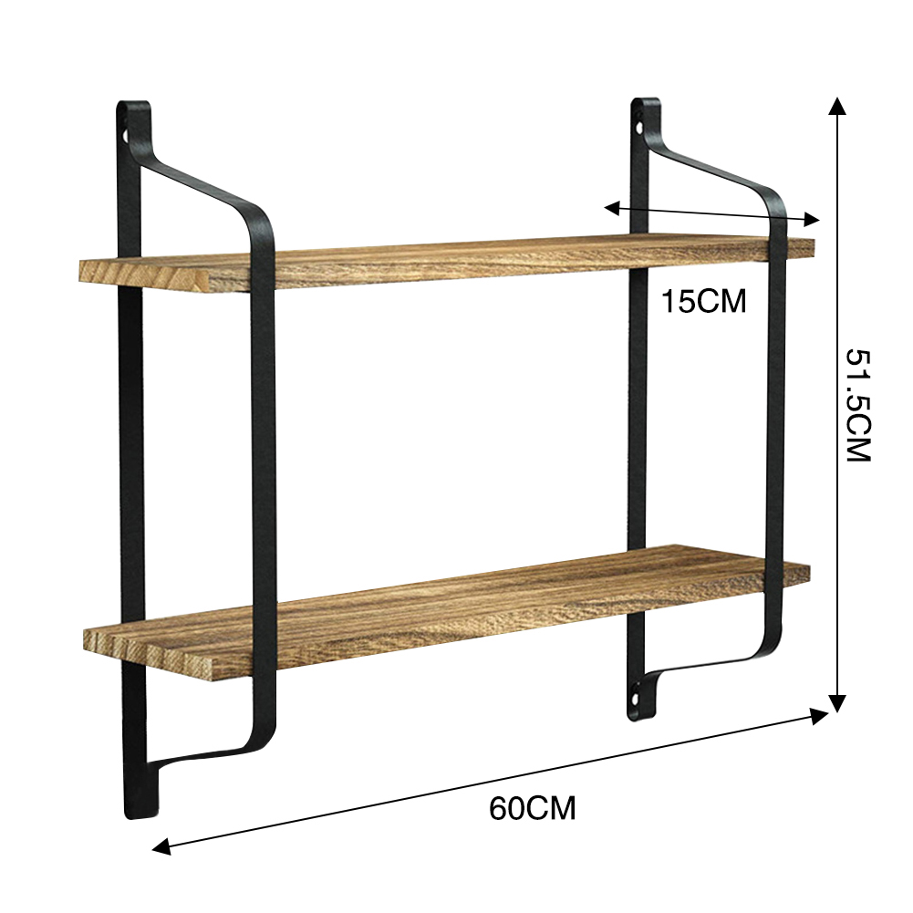 Living and Home Industrial 2-Tier Retro Wooden Shelves Image 4