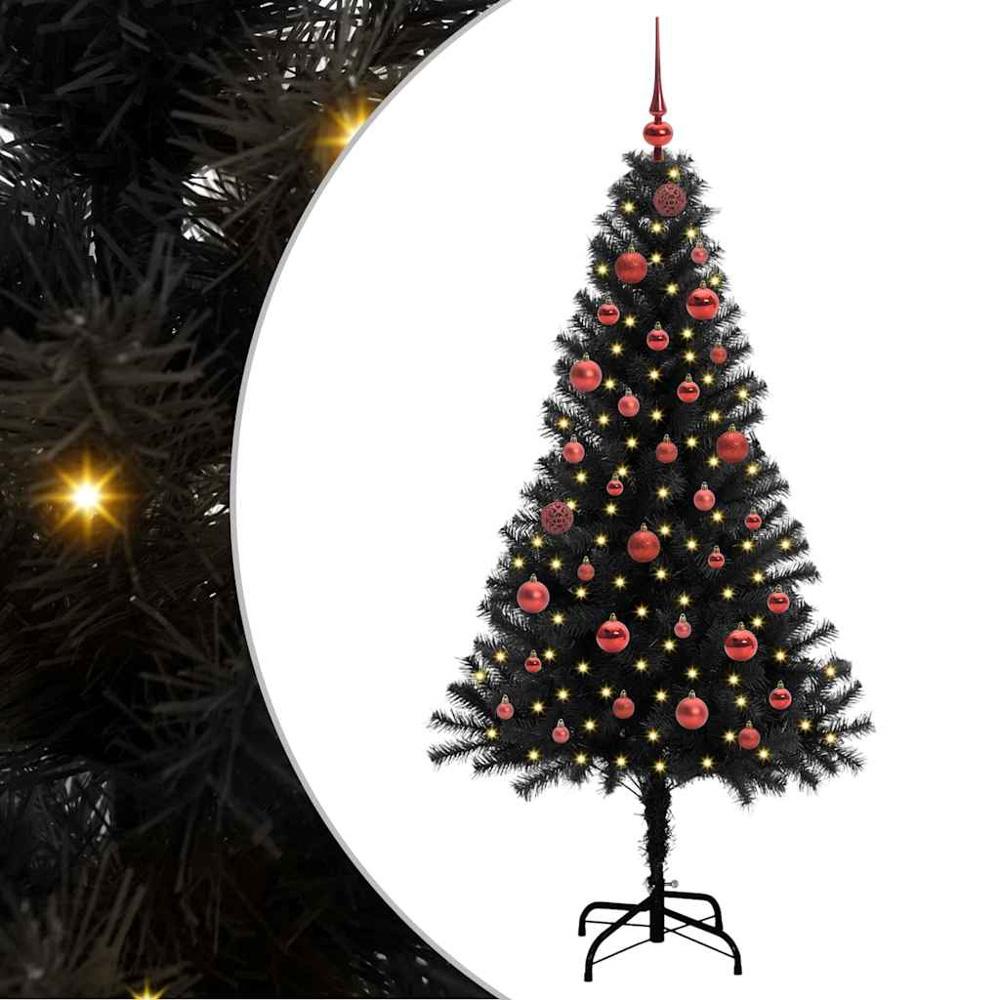 vidaXL Pre-Lit Red Baubles Black Artificial Christmas Tree 5ft Image 2