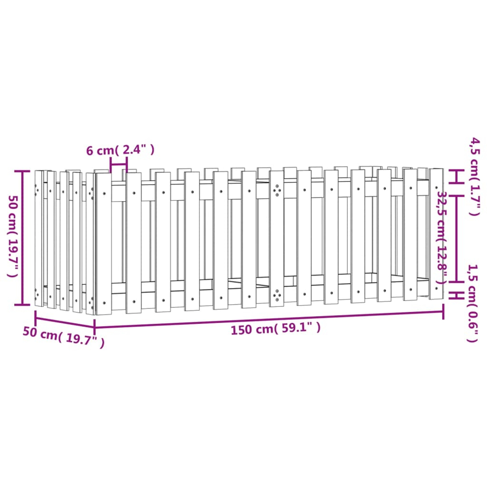 vidaXL Brown Impregnated Solid Pine Wood Fence Design Raised Garden Bed 50 x 150 x 50cm Image 8