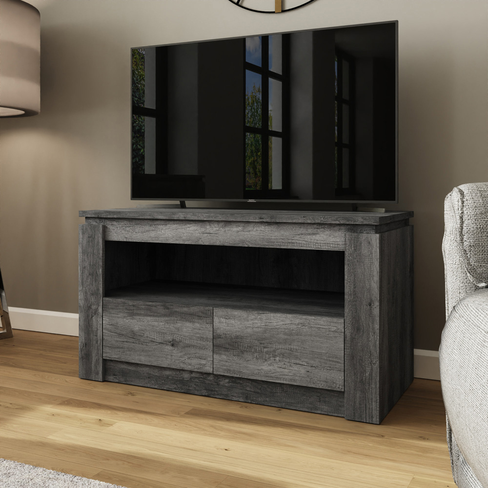 GFW Canyon 2 Drawer Single Open Shelf Charcoal Grey TV Unit Image 7