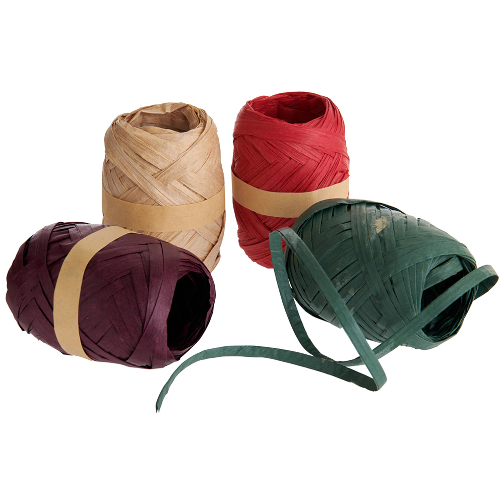 wilko Red Green Purple and Brown Raffia Ribbons 8m 4 Pack Image 2