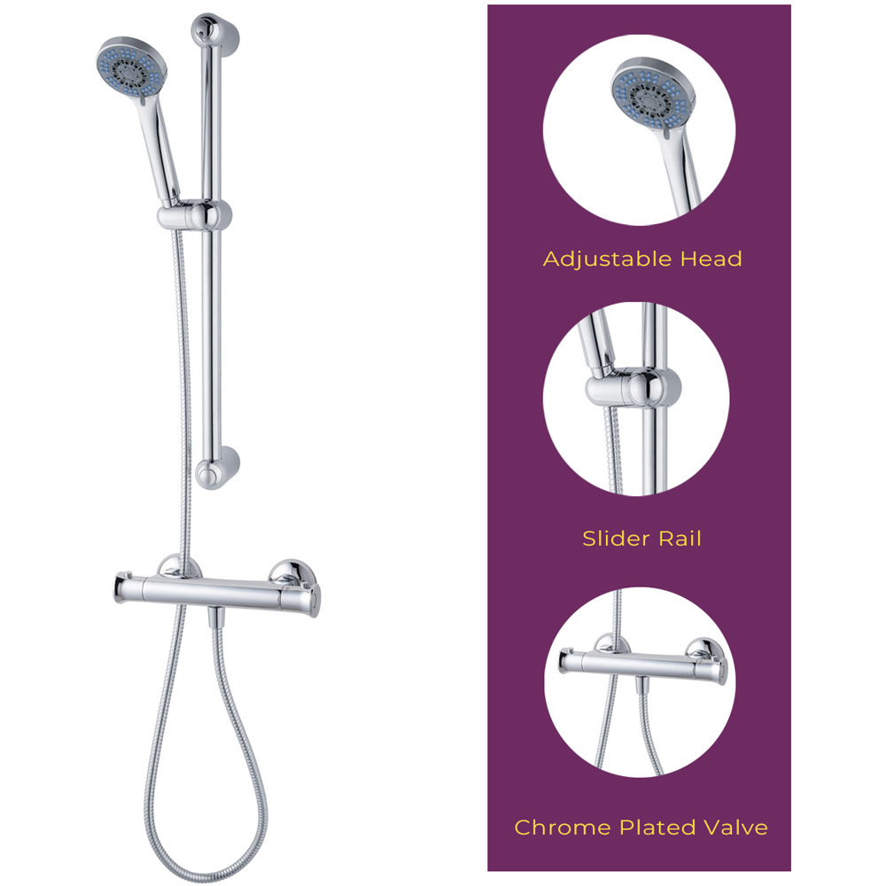 Go Bathrooms AquaSafe Chrome Brass Thermostatic Shower Image 4