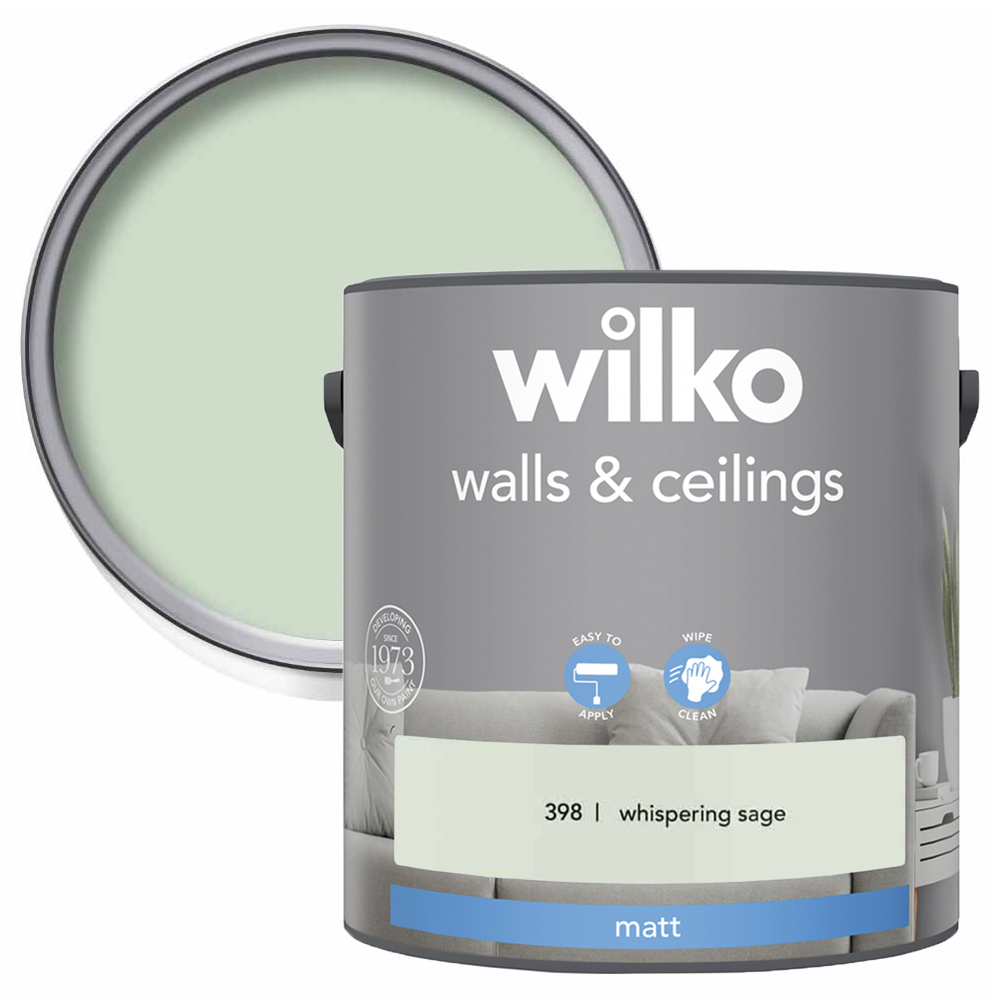Wilko Walls & Ceilings Whispering Sage Matt Emulsion Paint 2.5L Image 1
