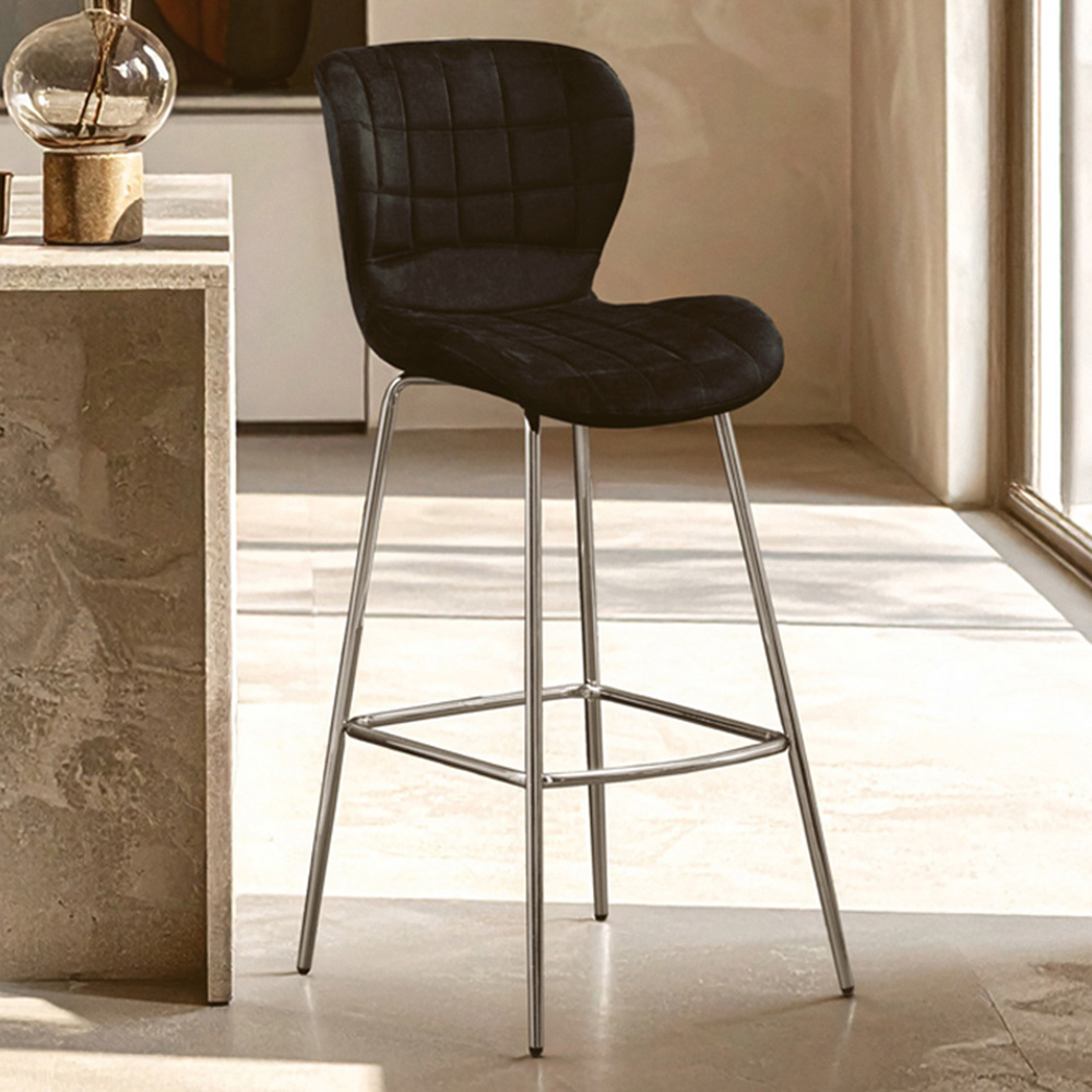 Premier Housewares Warton Black Velvet Bar Chair Image 1