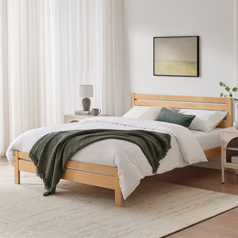 Furniturebox Cadhla King Size Oak Stain Solid Pine Bed Frame Image 1