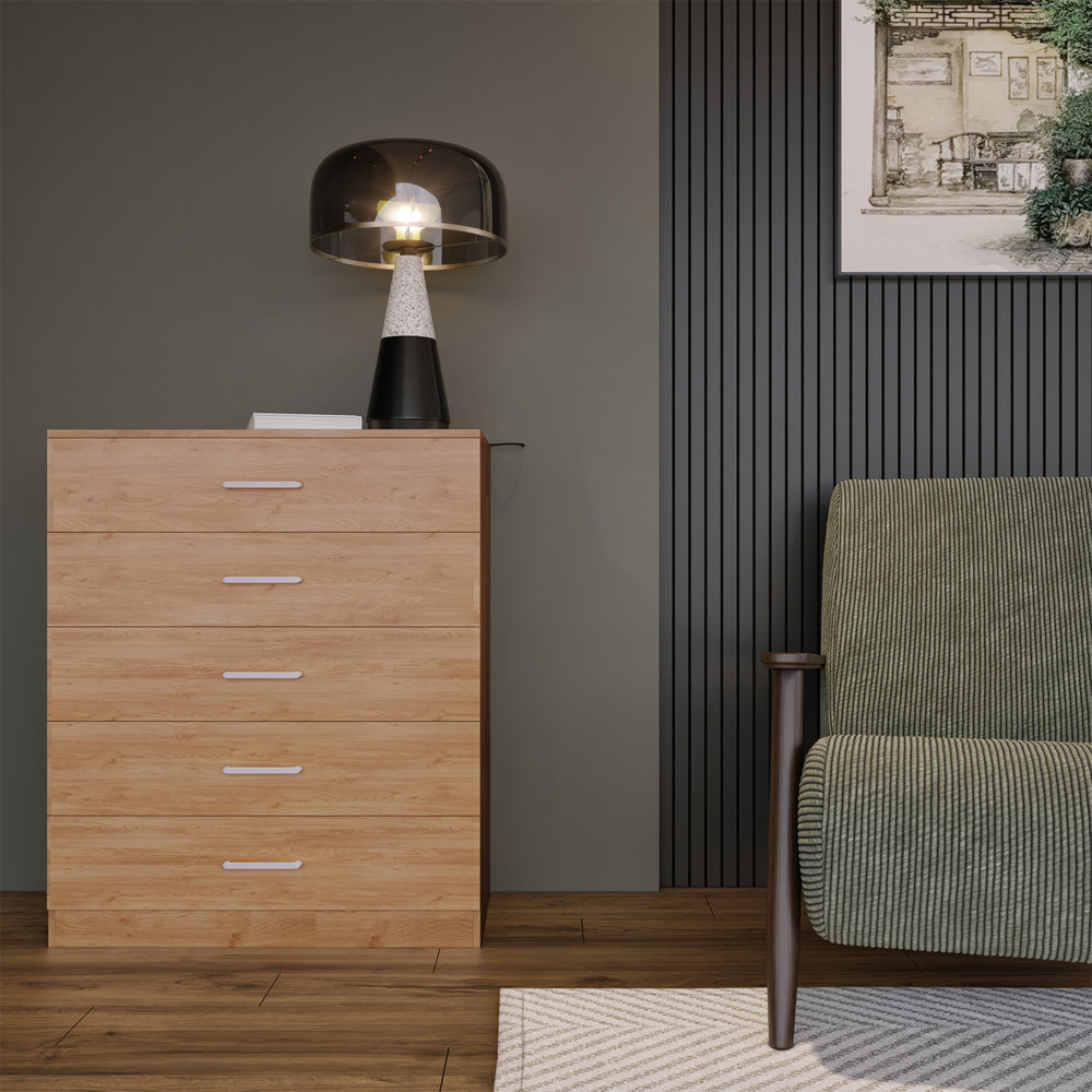 Seconique Dakota 5 Drawer Oak Effect Storage Chest Image 8
